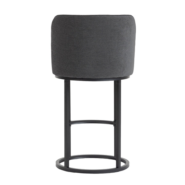 English Elm Counter Height Barstools Set of 2 Linen Upholstered Barrel Seat with Iron Legs Gray W395P410436