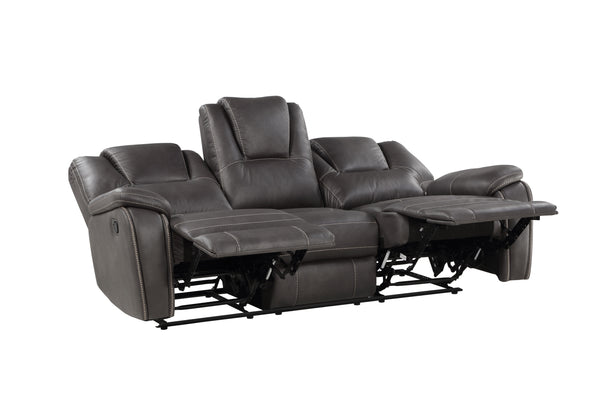 English Elm Steve Silver - Katrine 3-Piece Living Room Set with Faux-Leather Baseball Stitching, Padded Headrests & Recline Charcoal B081S00284