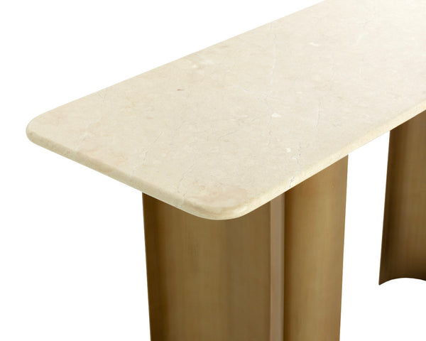 Sunpan Astara Console Table - Luxurious Cream Marble Top & Antique Gold Legs For Elegant Modern Spaces Cream Marble 111784