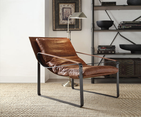 English Elm Quoba Top Grain Leather Lounge Chair Iron Frame Low Profile Living Room Seat B2726P419520