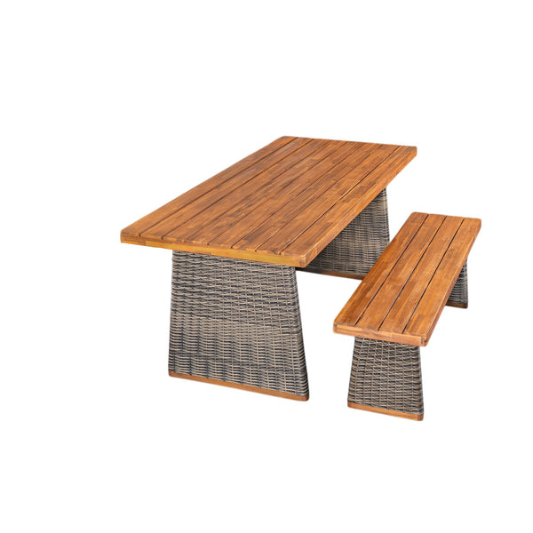 English Elm Christopher Knight Home® - Outdoor Acacia Wood Dining Table Set - Stylish 1 Table & 1 Bench For Modern Outdoor Gatherings N773OD00039G