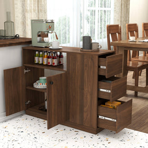 English Elm Kitchen Small Sideboard Countertop Organizer with Sliding Glass Doors, 3 Drawers & Display Shelf, Modern Storage Cabinet W331P289098
