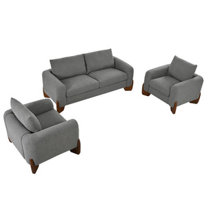 English Elm U_style Bouclé 3 Piece Living Room Sofa Set with Loveseat and Two Accent Armchairs Grey WY000479AAE
