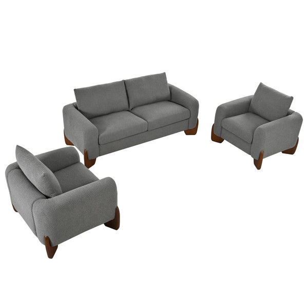English Elm U_style Bouclé 3 Piece Living Room Sofa Set with Loveseat and Two Accent Armchairs Grey WY000479AAE