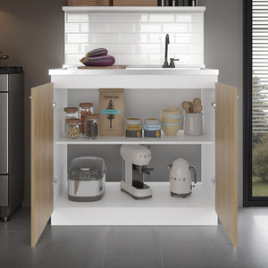 English Elm Utility Sink Base Cabinet with Two Doors Shelved Storage White Oak Laundry Room B097S00260