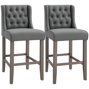 English Elm Counter Height Wingback Barstools Tufted Linen Upholstered Seating for Kitchen Islands T3971P384295