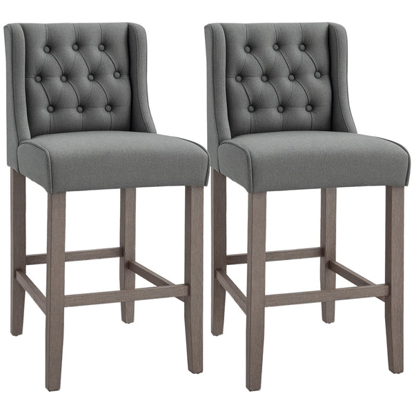 English Elm Counter Height Wingback Barstools Tufted Linen Upholstered Seating for Kitchen Islands T3971P384295