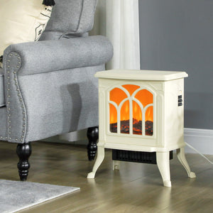 English Elm HOMCOM Freestanding Electric Fireplace Stove with Realistic Flame, 750/1500W Heat, Safety Features Beige W2225P229240