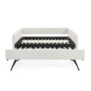 English Elm Full Size Daybed With Trundle, Elegant Beige Linen Sofa Bed, Vertical Stripes, Perfect For Guests! W1413S00091