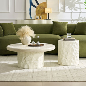 English Elm 35.04''fiberglass Round Coffee Table Faux Marble Finish Low Profile Modern Living Room W2582S00200