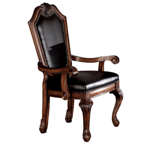 English Elm Black Elegant Nailhead Arm Chairs with Cherry Queen Anne Legs, Faux Leather Padded Seats (Set of 2) B062P189079