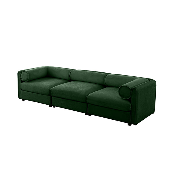 English Elm Elegant Green Chenille Sofa: Chic 3-Seater With Hidden Storage, Ergonomic Backrest & Modular Design W714S01060