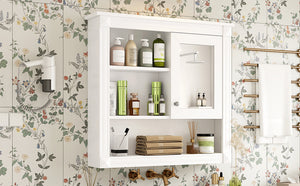 English Elm 32'' Bathroom Wall Cabinet Mirror — 32-inch Wall-Mounted Medicine Cabinet with Adjustable Shelves for Streamlined Bathroom Storage and Stylish Organization White N710P254922K