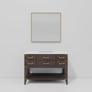 English Elm Brown Oak Single Bath Vanity With Cultured Marble Top & Coordinating Mirror - Stylish Storage Solution B2731S01524