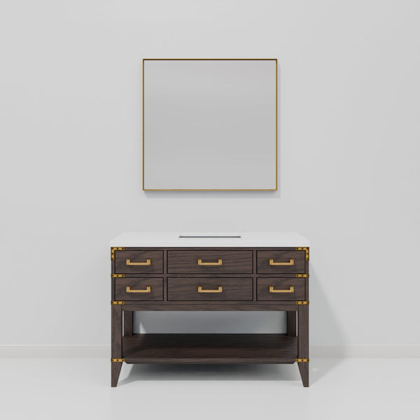 English Elm Brown Oak Single Bath Vanity With Cultured Marble Top & Coordinating Mirror - Stylish Storage Solution B2731S01524