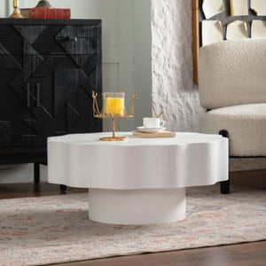 English Elm Scalloped Wave Edge Coffee Table Sculptural Low Profile Modern Living Room Accent Cream White W3081P389058