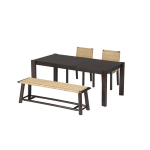 English Elm Modern Farmhouse Extendable Dining Table Set with Handwoven Rattan Chairs, Child‑Safe Rounded Edges, Expandable for 4‑8 Guests Walnut TWSET2025-1D