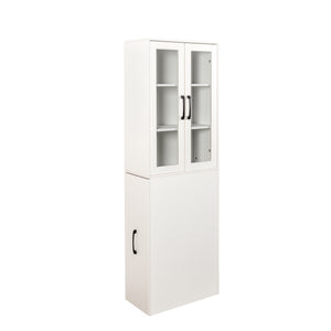 English Elm 70.87" Modern Display Storage Cabinet with 4-Tier Pull-Out Shelves, Dual Glass Doors for Home White W331P295245