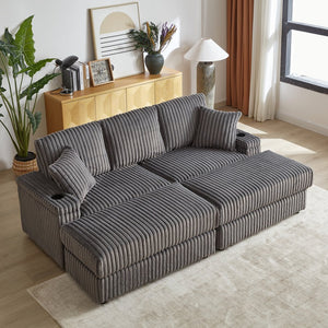 English Elm 84inch Corduroy Deep Seat Three Person Sofa with Storage Ottomans for Living Room Grey W834S00567