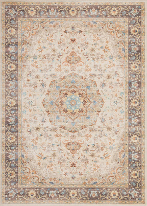 English Elm Premier Traditional Medallion Low Pile Area Rug Ivory Tone for Living Dining Rooms B186P479371