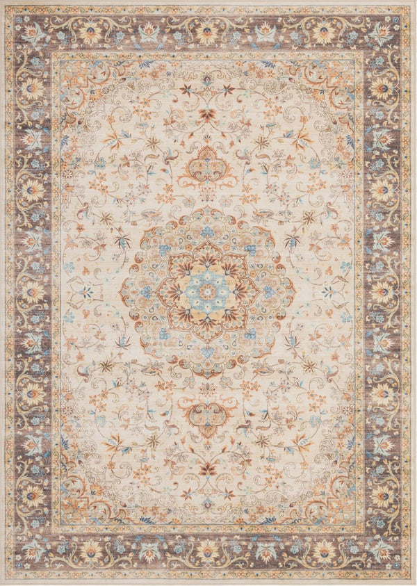 English Elm Premier Traditional Medallion Low Pile Area Rug Ivory Tone for Living Dining Rooms B186P479371