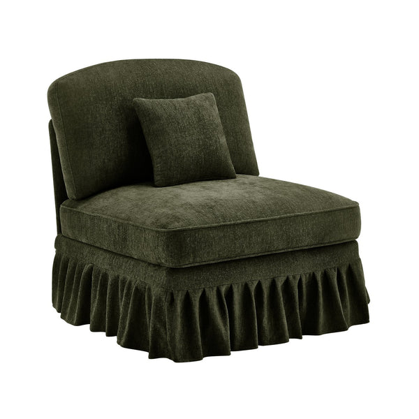 English Elm Armless Chenille Sofa Sculptural Spindle Legs Silver Thread Upholstery Living Room Green W3041P332637