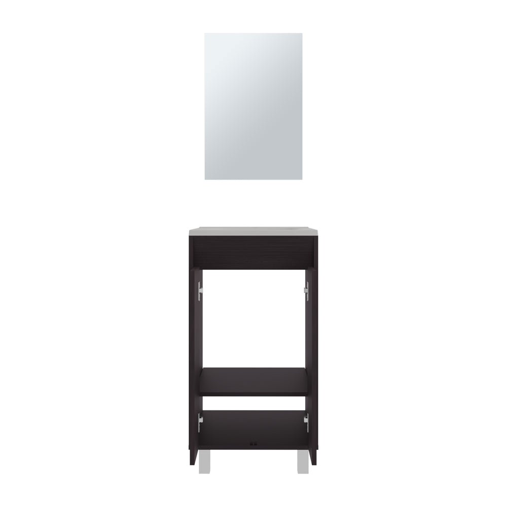English Elm Bathroom Compact vanity cabinet with sink and mirror, 2-door storage, 2 shelves, 4 legs, engineered durability Black 37.01 L x 22.05 W x 12.2 H B097P350301