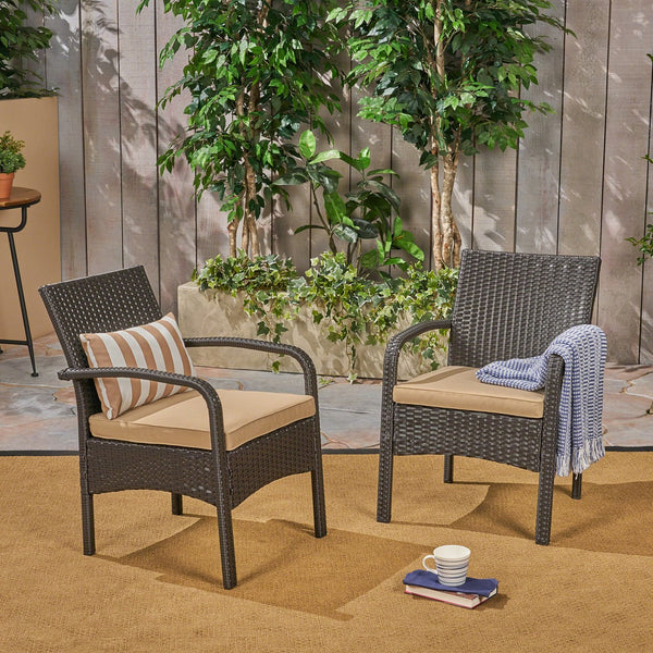 English Elm Christopher Knight Home® - CORDOBA PE Rattan Wicker Chair with Iron Frame and Waterproof Cushion for Durable Outdoor Seating Brown+Tan 57459.00BRN