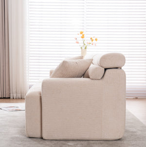 English Elm LY-029 Apricot Modular 4-Seater Sofa with Wood-Grain Chenille, High-Density Foam, 2 Pillows, Durable Comfort W2231S00023