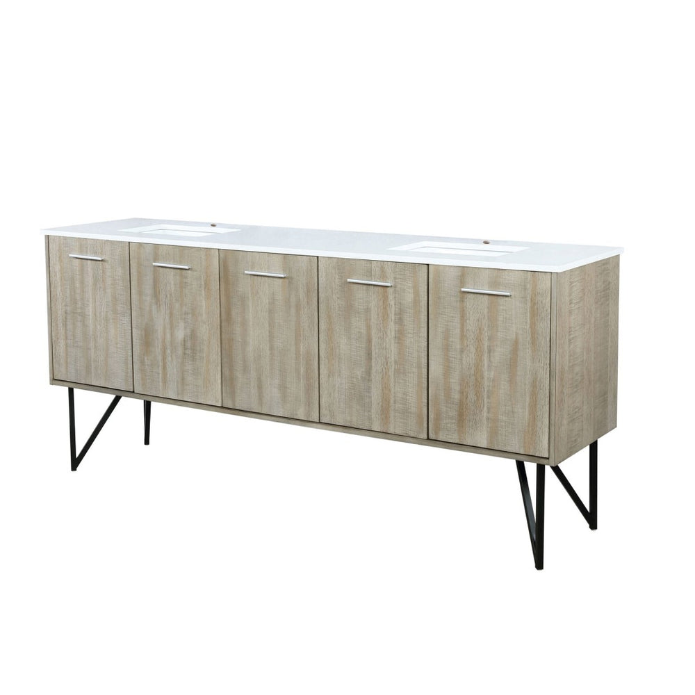 English Elm Rustic Acacia Double Bath Vanity With White Quartz Top - 80" W, Ample Storage & Soft-Close Design B2731P259648-GIGA