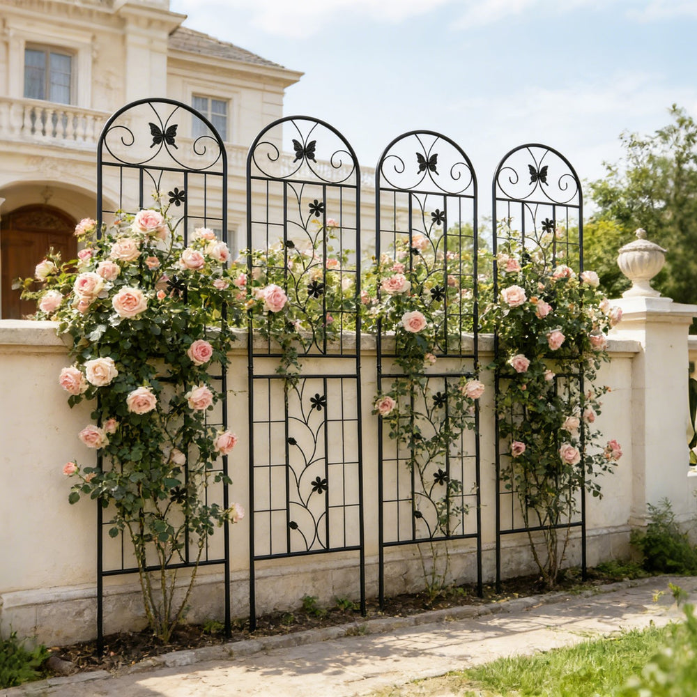 English Elm 4 Pack Powder-coated Metal Garden Trellis Panels Rustproof Climbing Plant Support Outdoor W1586P268028