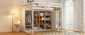 English Elm Twin Loft Bed with Wardrobe Shelves and Cabinet Kids Bedroom Wood Storage Frame Yellow+White N708S00024K