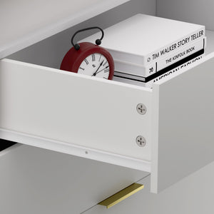 English Elm Nightstand with Built-in Charging Station Rgb Led Lighting and Sliding Top Drawer White W1162P246395
