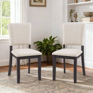English Elm Dining Chairs Set of 4 Rubberwood Frame Beige Linen Seat Modern Kitchen Seating W1998P305927