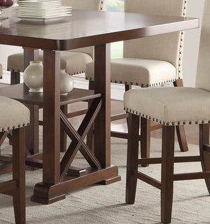 English Elm Classic Contemporary 7pc Dining Set with Extendable Leaf and Upholstered Nailhead Side Chairs, Elegant Finish Cherry 56 L x 56 W x 7 H B011S01793