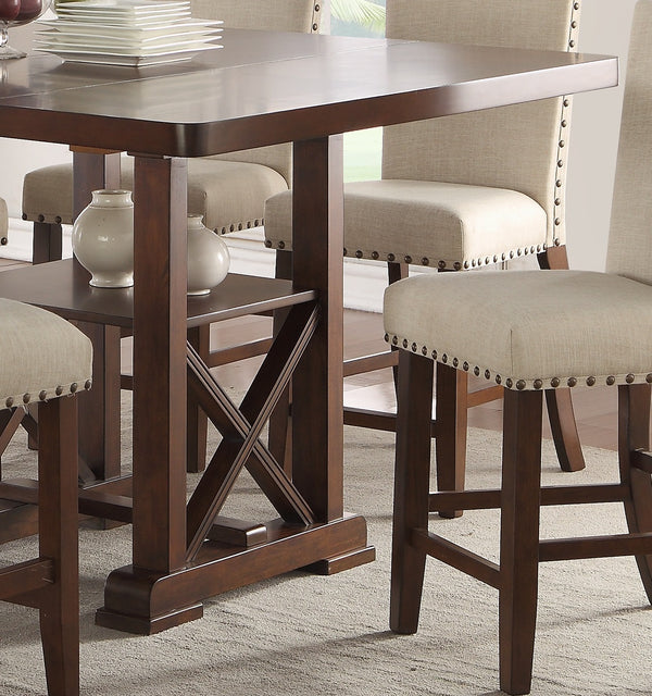 English Elm Classic Contemporary 7pc Dining Set with Extendable Leaf and Upholstered Nailhead Side Chairs, Elegant Finish Cherry 56 L x 56 W x 7 H B011S01793