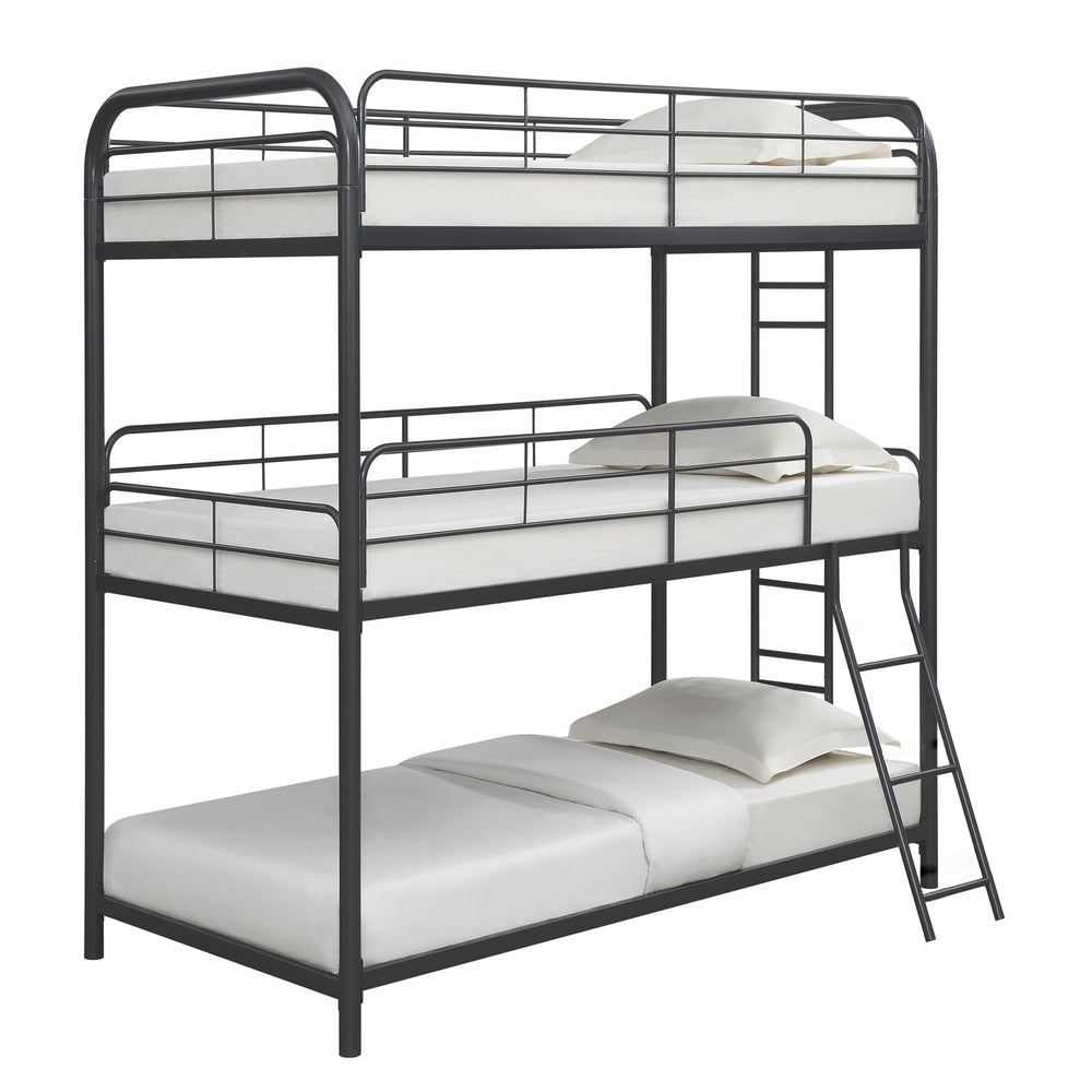 English Elm Furniture Triple Bunk Bed Black - Heavy Duty Steel Twin/Twin/Twin, Quiet Sturdy Frame, Safe Stairs W2297S00012