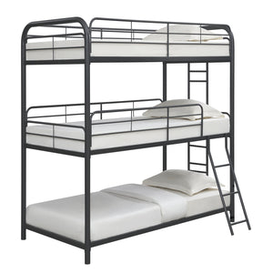 English Elm Furniture Triple Bunk Bed Black - Heavy Duty Steel Twin/Twin/Twin, Quiet Sturdy Frame, Safe Stairs W2297S00012