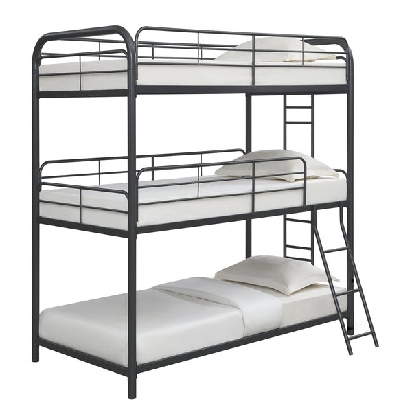 English Elm Furniture Triple Bunk Bed Black - Heavy Duty Steel Twin/Twin/Twin, Quiet Sturdy Frame, Safe Stairs W2297S00012