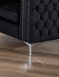 English Elm Noir Black Velvet Sofa with Button Tufting Nailhead Trim and Chrome Legs B2749S00132