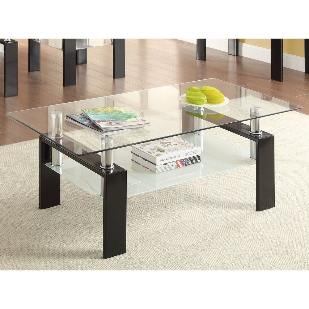 English Elm Moriah Black 3-Tier Glass & Metal Coffee Table with Casters, Tempered Shelves, Sleek Polished Finish B062S00673