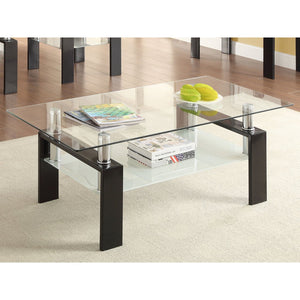 English Elm Moriah Black 3-Tier Glass & Metal Coffee Table with Casters, Tempered Shelves, Sleek Polished Finish B062S00673