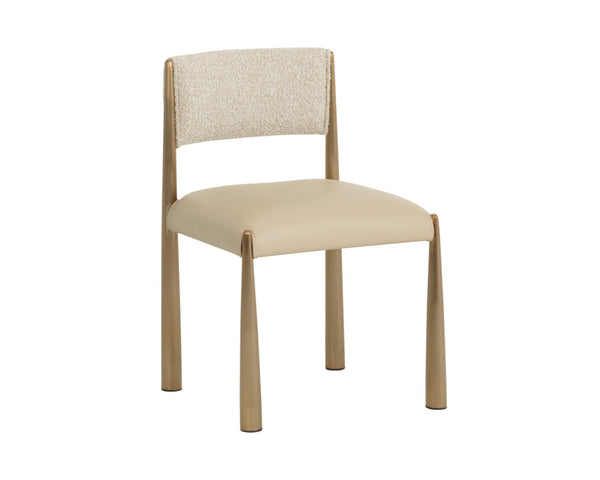 Sunpan BAYARD Dining Chair - Elegant Antique Brass Legs with Textured Santa Cruz Oatmeal & Napa Beige Upholstery 112804