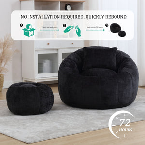 English Elm UNITED Cloud-Luxe Chenille Memory Foam Bean Bag Chair with Ottoman and Pillow for Ultimate Comfort Black W1568P361690