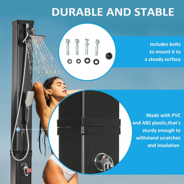 English Elm Outsunny 10.6 Gallons Solar Heated Outdoor Shower With 360° Rainfall, Handheld Head & Foot Rinse W2225P200682-GIGA