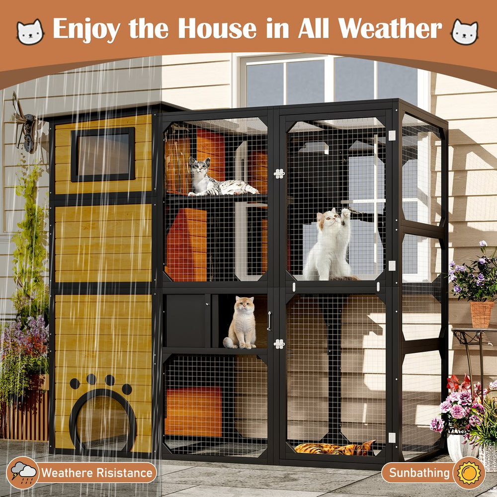 English Elm Go Four Tier Outdoor Cat Enclosure Pine Wood Window Attached Weatherproof Catio N704G201614A