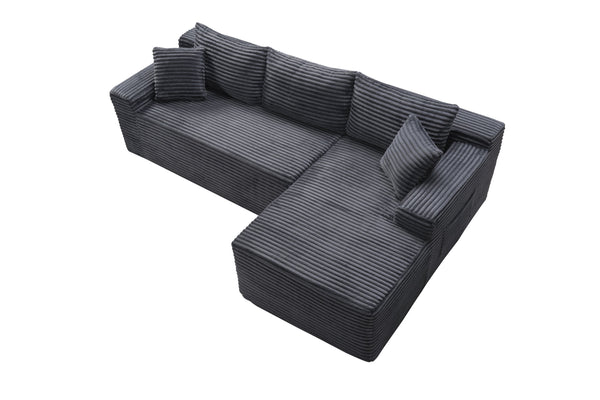 English Elm 94.5" Jumbo Corduroy Cloud Sectional Deep Seat L-shape Couch for Living Room W5515P479905