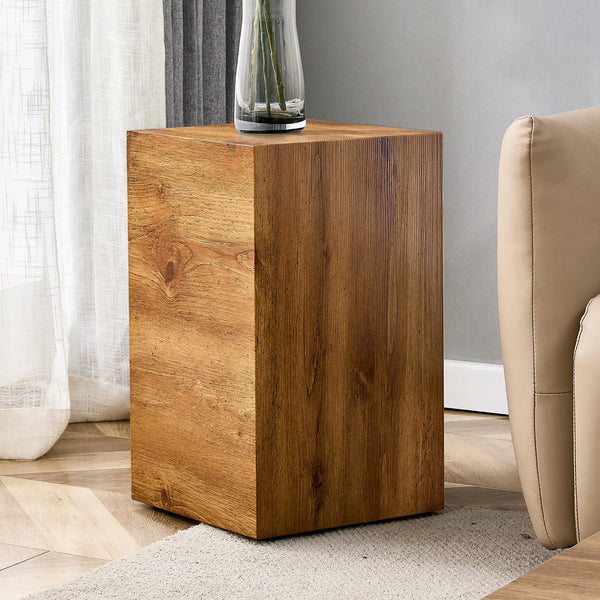 English Elm Elevate Modern Wood-Textured MDF Side Table, 11.8"x11.8"x19.6", No-Assembly, Versatile Accent Table W1151P242266