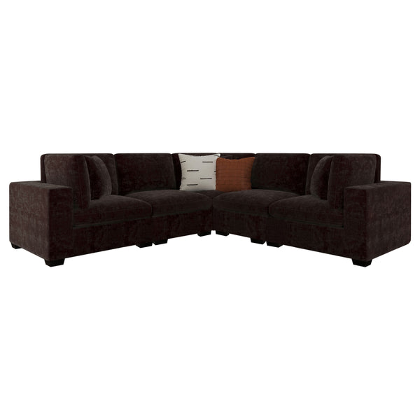 English Elm Murtagh Curved Modular Sectional Sofa with Deep Fabric Upholstery and Tapered Black Legs Chocolate B062S01583