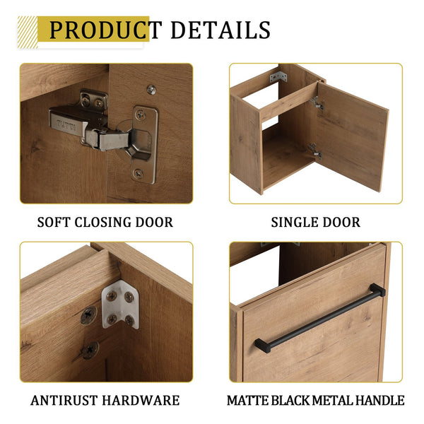 English Elm 18'' Floating Wall-Mounted Bathroom Vanity with Ceramic Sink, Soft-Close Door & Space-Saving Design Imitative Oak W999P236339